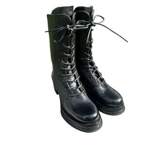 A.S. 98 Caden Wmn 6.5 Black Leather Lace Up Casual Dress Boots Block Heel Combat